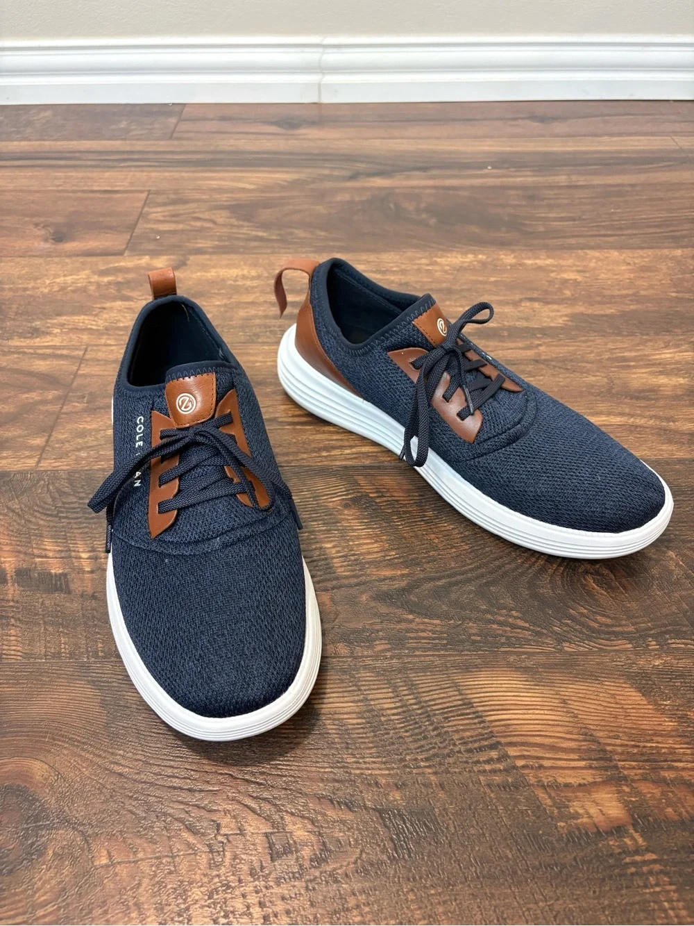Cole Haan Grandsport Journey 11M Sneakers Shoes Navy Blue Woodbury Knit *FLAW